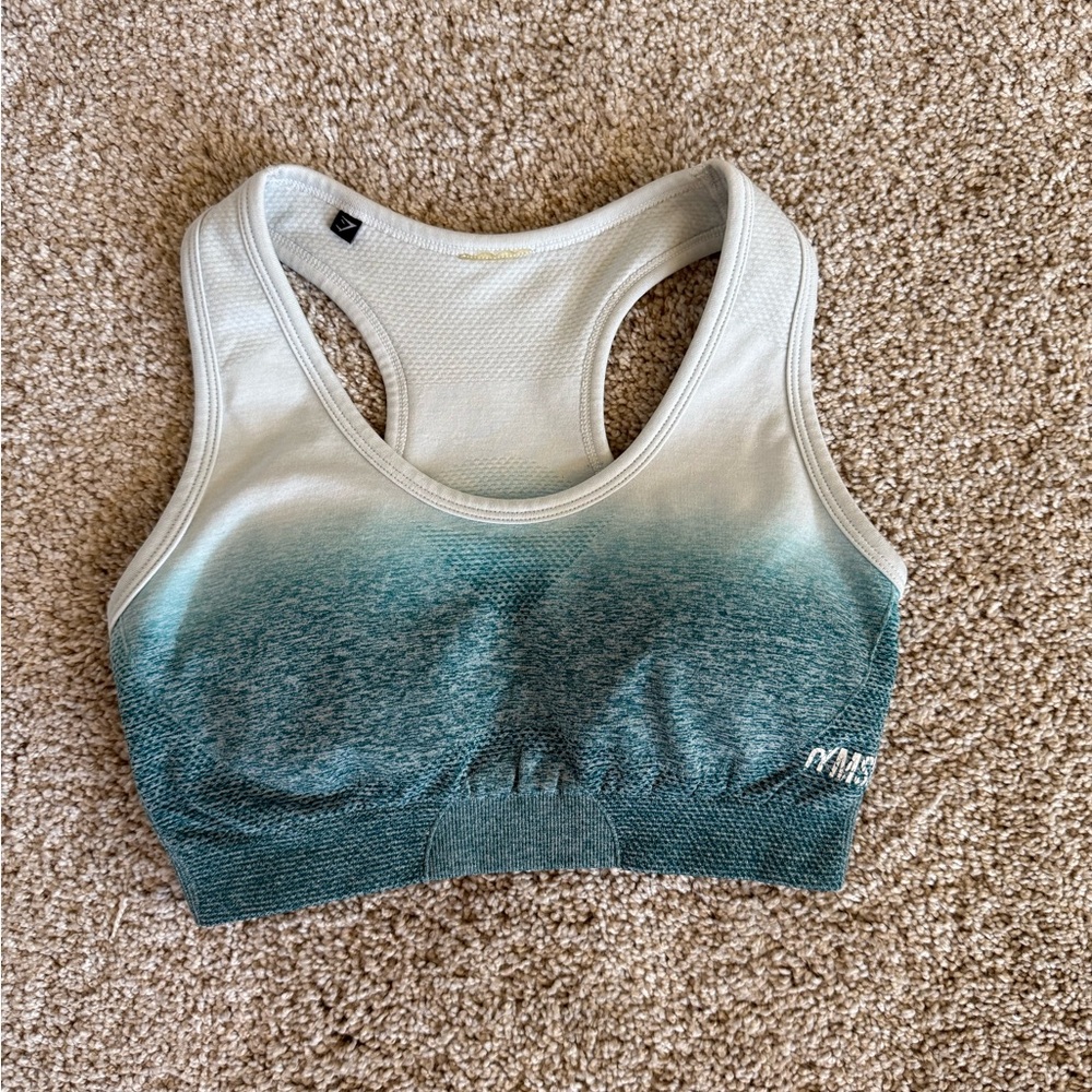 Seamless Ombre Sports Bra - Teal/White